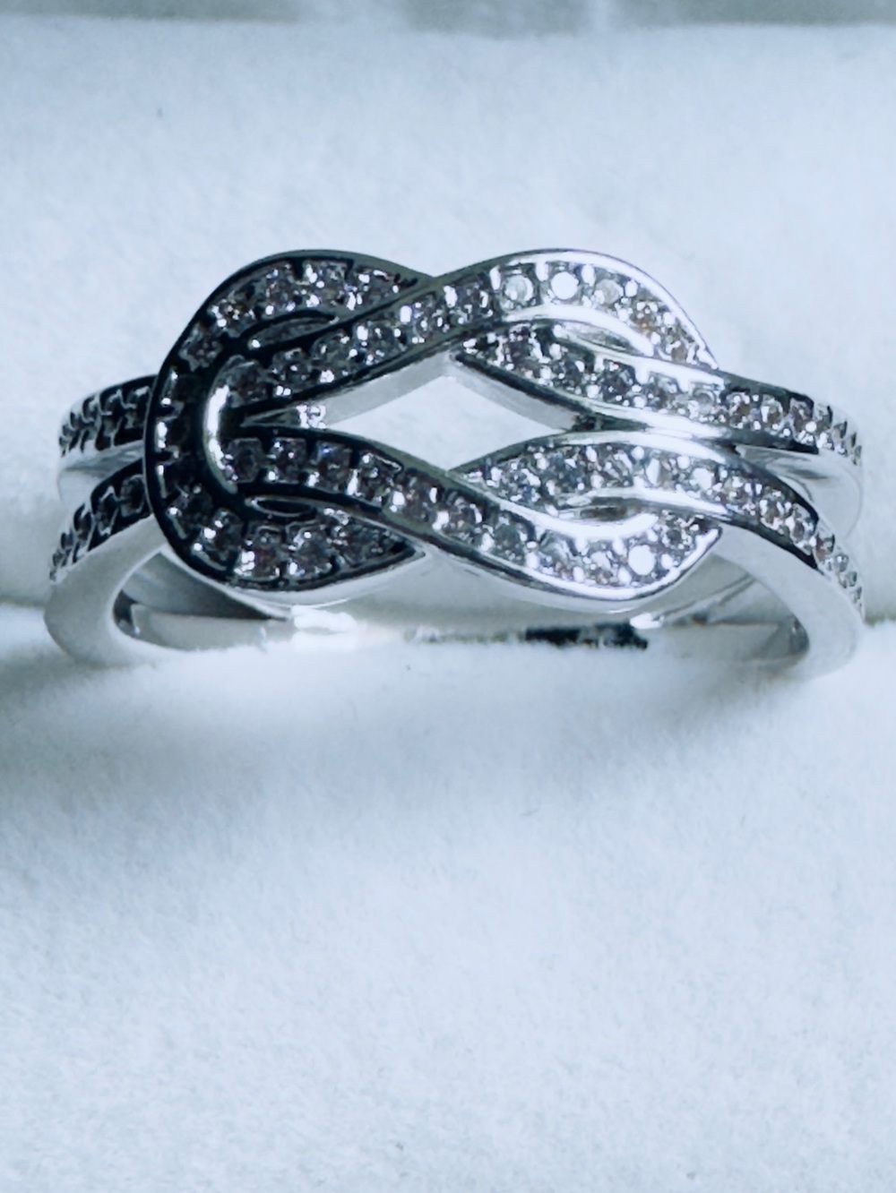 Silver Knot Infinity Ring with crystal - Silver